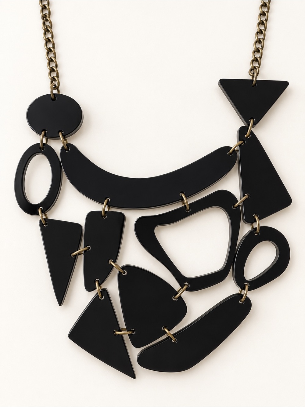 Black Geometric Statement Bib Necklace Abstract Acrylic Modernist Art Jewelry
